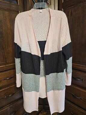 Women’s XXL Pink Black Gray Colorblock Long Cardigan